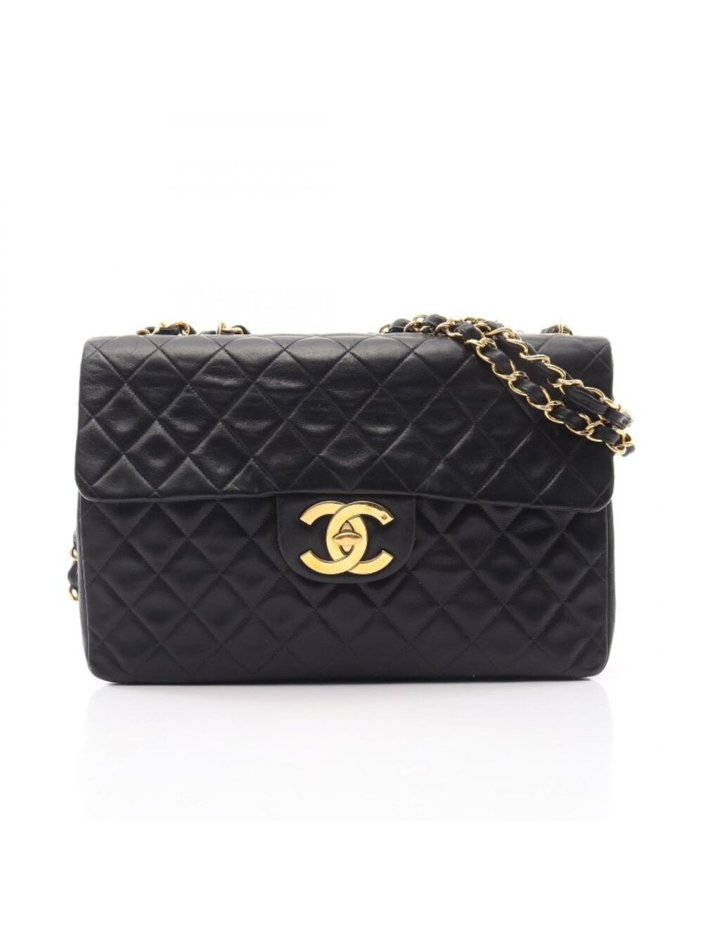 Chanel Shoulder Bag Maxi Quilted 34 Black Lambskin Chain